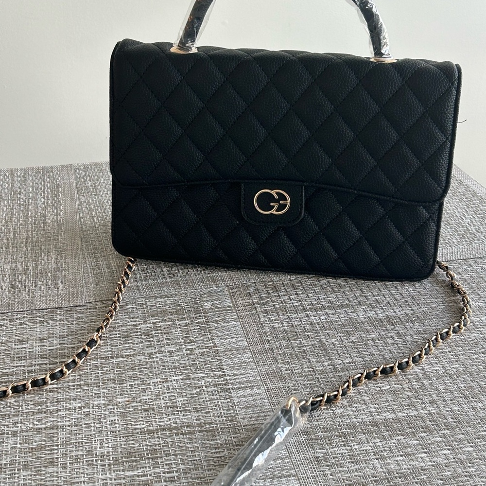 🌷Grace Elizabeth Black Quilted Chain Crossbody Top Handle Shoulder Bag